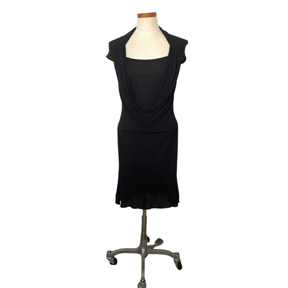 MCQ Alexander McQueen Black Dress M Draped Cowl Neck Cap Sleeves 100% Viscose - Picture 1 of 9